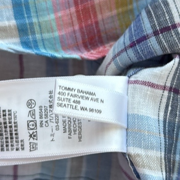 Men’s Tommy Bahama Multi Color Plaid Button Down 100% Linen Shirt. Size Large. - Picture 12 of 12